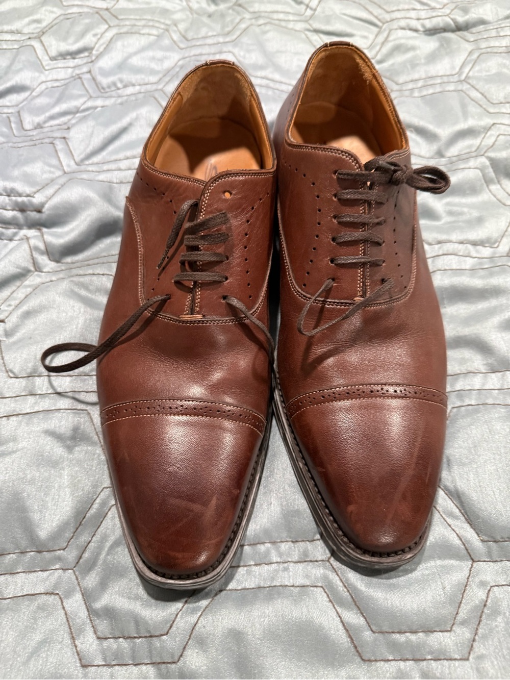 Santoni Men's Brown Leather Cap Toe Oxford Shoes Size 9.5
